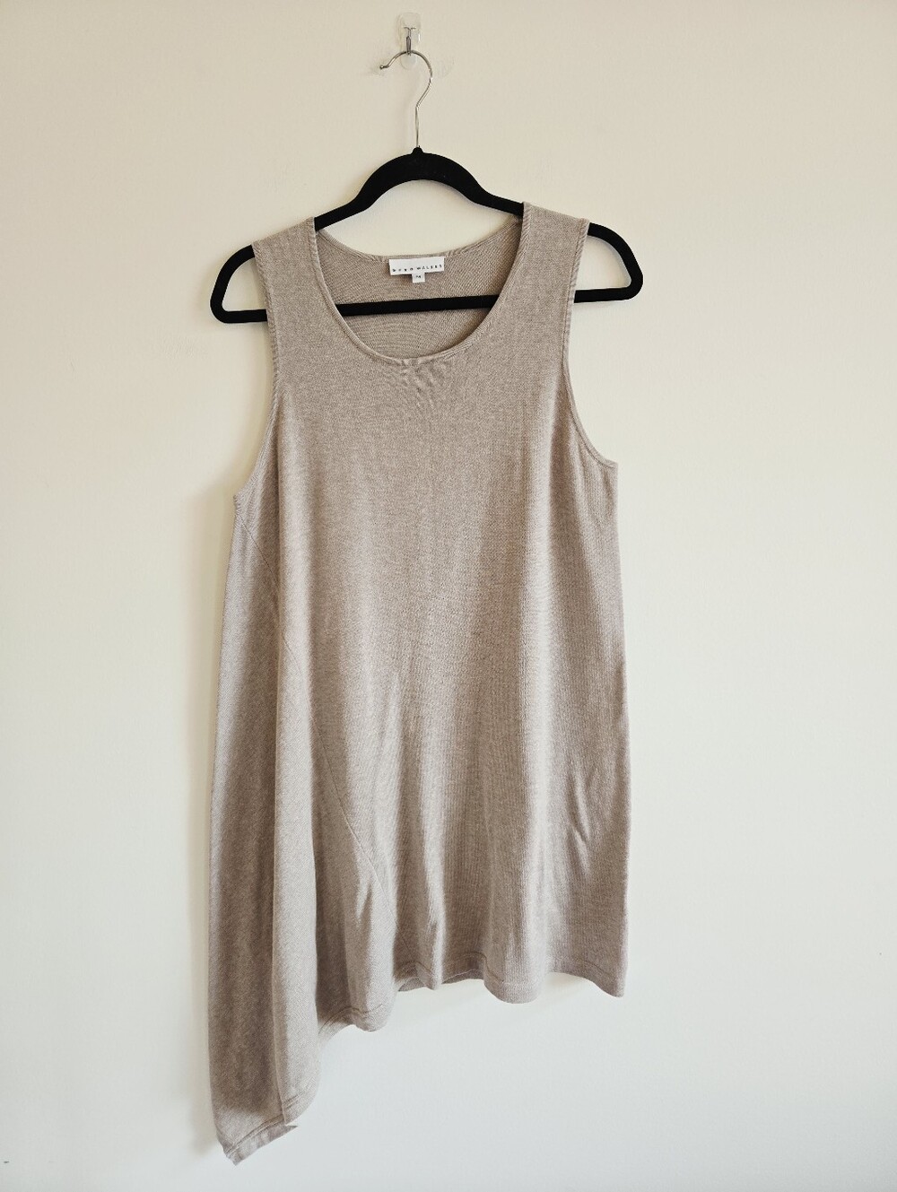 BRYN WALKER | M 100% Cotton Knit Sleeveless Tunic Dress I light tan